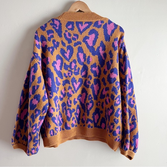 *SOLD* Farm Rio Leopard Pop Caramel Sweater Balloon Sleeves Wool Blend, Medium - Picture 11 of 15